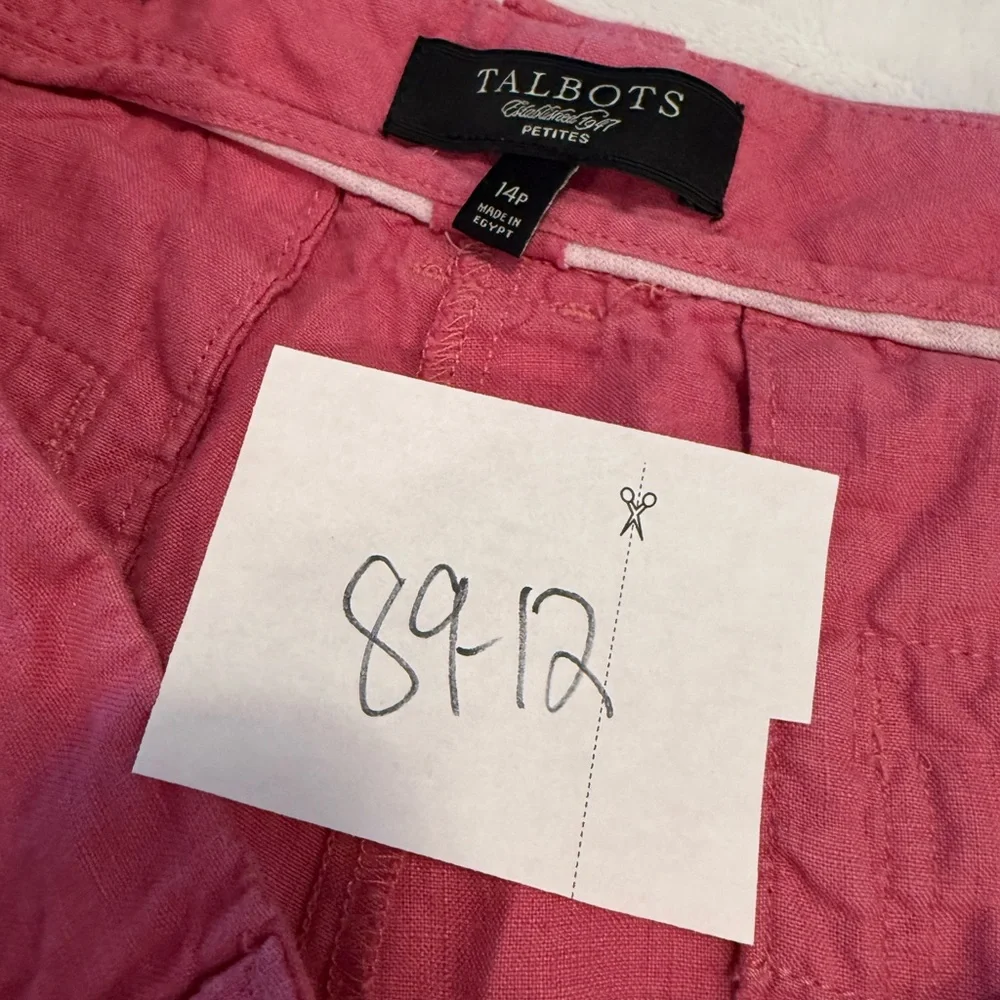 Talbots Petites preppy cropped linen pants dark pink zip button pockets SZ 14P - Picture 9 of 9